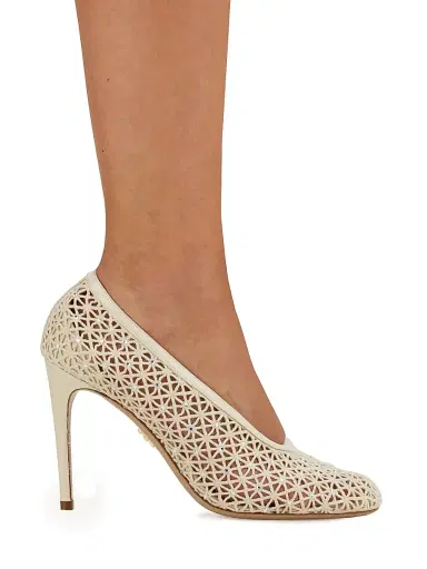 FERRAGAMO Women's Sol 95MM Lace Stiletto Pumps - Mascarpone | Thumbnail 7 FERRAGAMO Women's Sol 95MM Lace Stiletto Pumps - Mascarpone | Thumbnail 7
