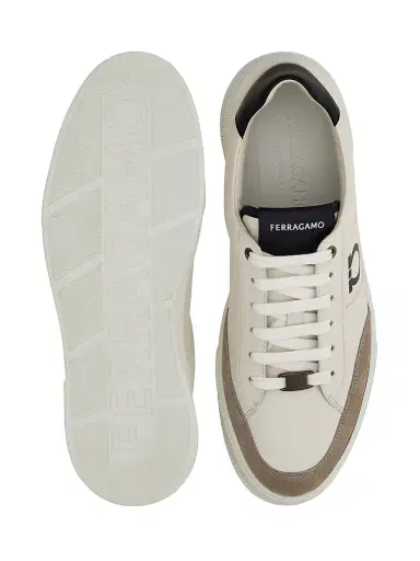 Ferragamo Men's Alaska Leather & Suede Low-Top Sneakers - Cement Bianco | Thumbnail 4 Ferragamo Men's Alaska Leather & Suede Low-Top Sneakers - Cement Bianco | Thumbnail 4