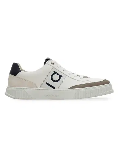 Ferragamo Men's Alaska Leather & Suede Low-Top Sneakers - Cement Bianco | Thumbnail 1 Ferragamo Men's Alaska Leather & Suede Low-Top Sneakers - Cement Bianco | Thumbnail 1