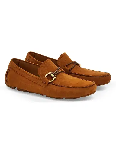 FERRAGAMO Men's Nubuck Gancini Driver Loafers - Naturale | Thumbnail 2 FERRAGAMO Men's Nubuck Gancini Driver Loafers - Naturale | Thumbnail 2