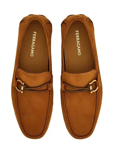 FERRAGAMO Men's Nubuck Gancini Driver Loafers - Naturale | Thumbnail 3 FERRAGAMO Men's Nubuck Gancini Driver Loafers - Naturale | Thumbnail 3