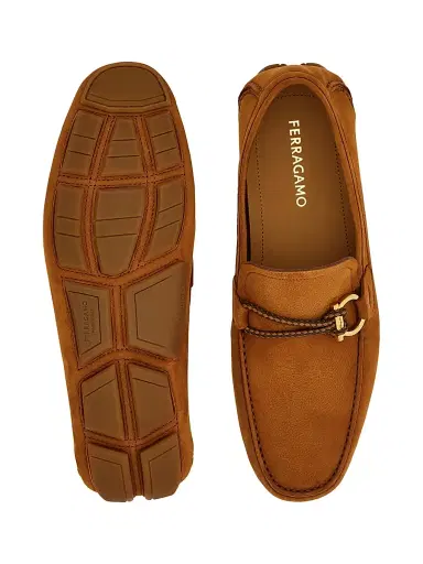 FERRAGAMO Men's Nubuck Gancini Driver Loafers - Naturale | Thumbnail 5 FERRAGAMO Men's Nubuck Gancini Driver Loafers - Naturale | Thumbnail 5