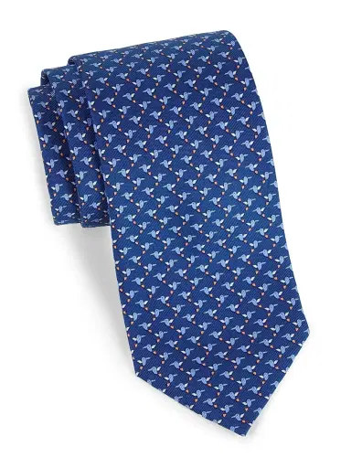 Ferragamo Men's Ziguli Silk Printed Tie - Blue Marine | Thumbnail 1 Ferragamo Men's Ziguli Silk Printed Tie - Blue Marine | Thumbnail 1