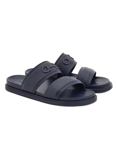FERRAGAMO Men's Saint Barth Double-Strap Sandals - Navy | Thumbnail 2 FERRAGAMO Men's Saint Barth Double-Strap Sandals - Navy | Thumbnail 2