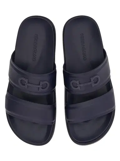 FERRAGAMO Men's Saint Barth Double-Strap Sandals - Navy | Thumbnail 4 FERRAGAMO Men's Saint Barth Double-Strap Sandals - Navy | Thumbnail 4