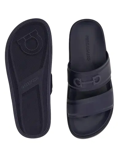 FERRAGAMO Men's Saint Barth Double-Strap Sandals - Navy | Thumbnail 5 FERRAGAMO Men's Saint Barth Double-Strap Sandals - Navy | Thumbnail 5