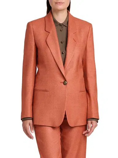 Giorgio Armani Women's Silk-Wool Single-Button Blazer - Solid Dark Orange - Size 4 | Thumbnail 3 Giorgio Armani Women's Silk-Wool Single-Button Blazer - Solid Dark Orange - Size 4 | Thumbnail 3
