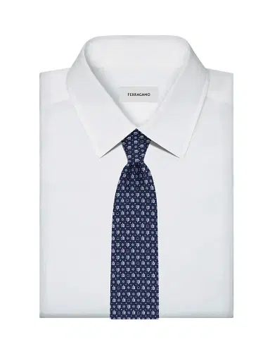 Ferragamo Men's Nuga Silk Turtle Tie - Navy Azzurro | Thumbnail 2 Ferragamo Men's Nuga Silk Turtle Tie - Navy Azzurro | Thumbnail 2