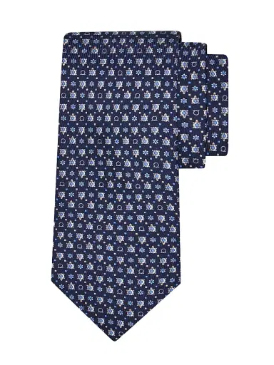 Ferragamo Men's Nuga Silk Turtle Tie - Navy Azzurro | Thumbnail 1 Ferragamo Men's Nuga Silk Turtle Tie - Navy Azzurro | Thumbnail 1