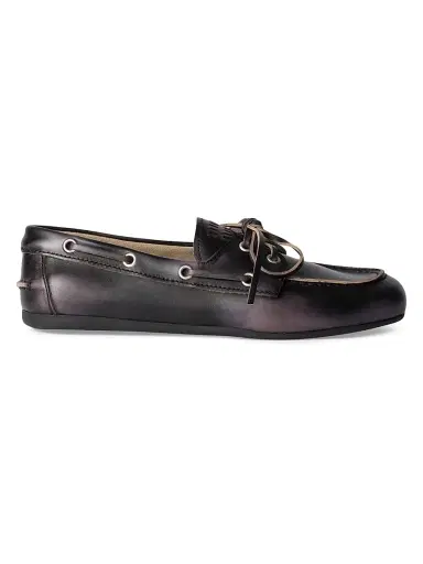 Miu Miu Women's Unlined Bleached Leather Boat Shoes - Black | Thumbnail 1 Miu Miu Women's Unlined Bleached Leather Boat Shoes - Black | Thumbnail 1