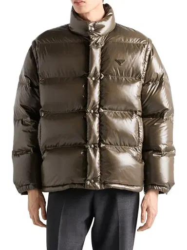 Prada Men's Medium-Weight Re-Nylon Down Jacket - Brown | Thumbnail 2 Prada Men's Medium-Weight Re-Nylon Down Jacket - Brown | Thumbnail 2