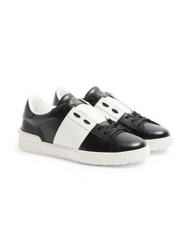 Valentino Garavani Men's Calfskin Open Sneakers - Black White | Thumbnail 2 Valentino Garavani Men's Calfskin Open Sneakers - Black White | Thumbnail 2
