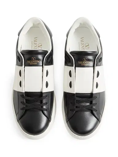 Valentino Garavani Men's Calfskin Open Sneakers - Black White | Thumbnail 4 Valentino Garavani Men's Calfskin Open Sneakers - Black White | Thumbnail 4