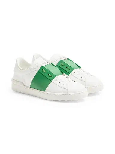 Valentino Garavani Men's Calfskin Open Sneakers - White Green | Thumbnail 2 Valentino Garavani Men's Calfskin Open Sneakers - White Green | Thumbnail 2