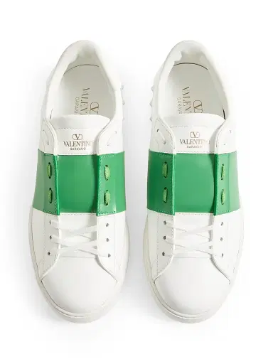 Valentino Garavani Men's Calfskin Open Sneakers - White Green | Thumbnail 4 Valentino Garavani Men's Calfskin Open Sneakers - White Green | Thumbnail 4