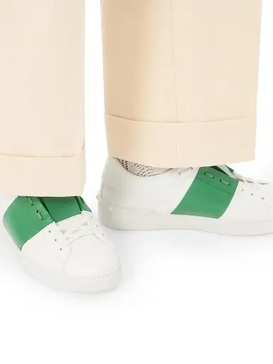 Valentino Garavani Men's Calfskin Open Sneakers - White Green | Thumbnail 8 Valentino Garavani Men's Calfskin Open Sneakers - White Green | Thumbnail 8