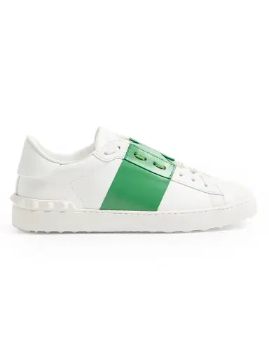 Valentino Garavani Men's Calfskin Open Sneakers - White Green | Thumbnail 1 Valentino Garavani Men's Calfskin Open Sneakers - White Green | Thumbnail 1