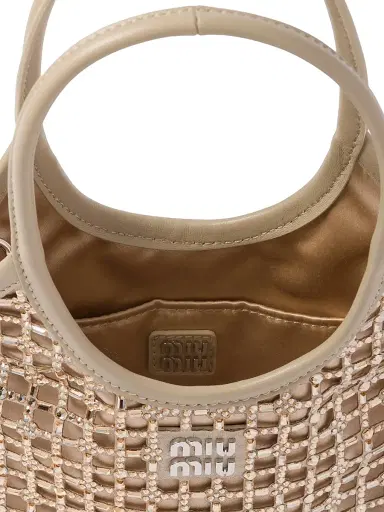 Miu Miu Women's Ivy Satin Top-Handle Bag with Synthetic Crystals - Beige Khaki | Thumbnail 6 Miu Miu Women's Ivy Satin Top-Handle Bag with Synthetic Crystals - Beige Khaki | Thumbnail 6