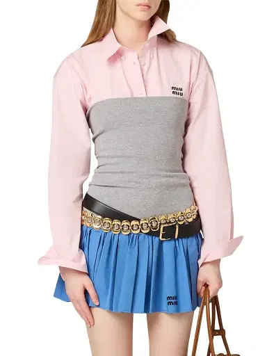 Miu Miu Women's Poplin and Jersey Mini Skirt - Grey | Thumbnail 2 Miu Miu Women's Poplin and Jersey Mini Skirt - Grey | Thumbnail 2