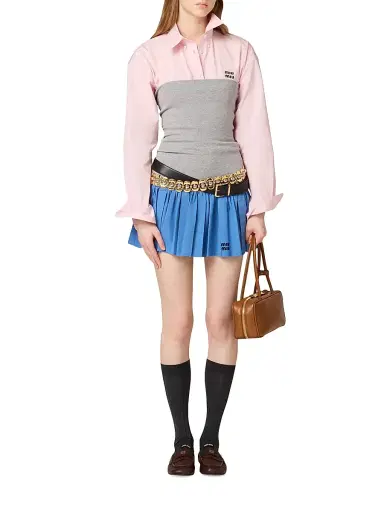 Miu Miu Women's Poplin and Jersey Mini Skirt - Grey | Thumbnail 6 Miu Miu Women's Poplin and Jersey Mini Skirt - Grey | Thumbnail 6