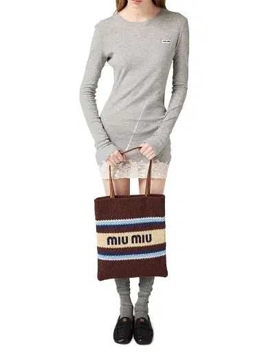 Miu Miu Women's Raffia-Effect Woven Tote Bag | Thumbnail 2 Miu Miu Women's Raffia-Effect Woven Tote Bag | Thumbnail 2