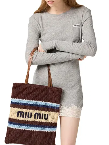 Miu Miu Women's Raffia-Effect Woven Tote Bag | Thumbnail 7 Miu Miu Women's Raffia-Effect Woven Tote Bag | Thumbnail 7