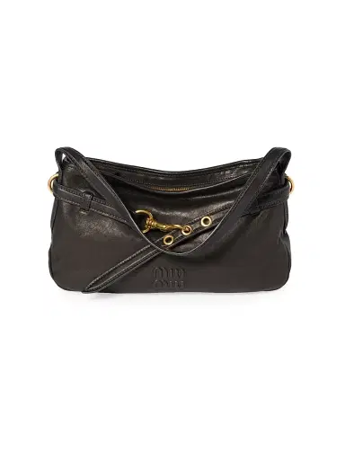 Miu Miu Women's Aventure Nappa Leather Shoulder Bag - Black | Thumbnail 1 Miu Miu Women's Aventure Nappa Leather Shoulder Bag - Black | Thumbnail 1
