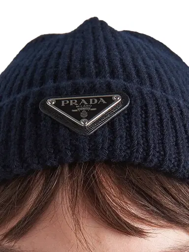 Prada Men's Wool and Cashmere Beanie - Blue - Size Small | Thumbnail 2 Prada Men's Wool and Cashmere Beanie - Blue - Size Small | Thumbnail 2