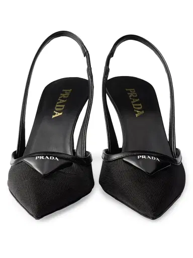 Prada Women's Mesh 75MM Fabric Slingback Pumps - Black | Thumbnail 4 Prada Women's Mesh 75MM Fabric Slingback Pumps - Black | Thumbnail 4