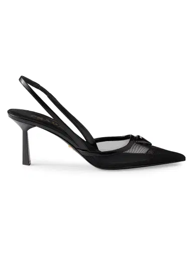 Prada Women's Mesh 75MM Fabric Slingback Pumps - Black | Thumbnail 1 Prada Women's Mesh 75MM Fabric Slingback Pumps - Black | Thumbnail 1