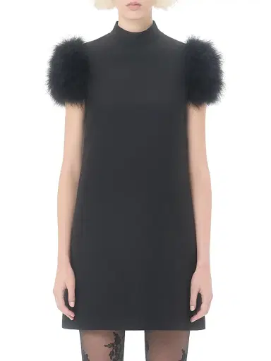 Valentino Garavani Women's Short Crepe Couture Dress with Feathers | Thumbnail 2 Valentino Garavani Women's Short Crepe Couture Dress with Feathers | Thumbnail 2