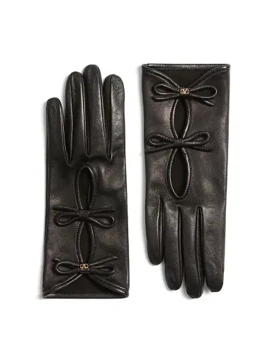 Valentino Garavani Women's Vlogo Signature Nappa Leather Gloves with Bows - Black - Size 7 | Thumbnail 1 Valentino Garavani Women's Vlogo Signature Nappa Leather Gloves with Bows - Black - Size 7 | Thumbnail 1