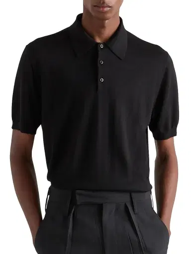 Prada Men's Cashmere and Silk Polo Shirt - Black - Size 38 | Thumbnail 2 Prada Men's Cashmere and Silk Polo Shirt - Black - Size 38 | Thumbnail 2