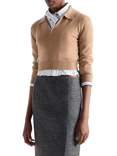 Prada Women's Cashmere Polo Sweater - Brown | Thumbnail 2 Prada Women's Cashmere Polo Sweater - Brown | Thumbnail 2