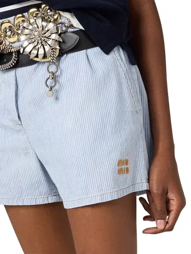 Miu Miu Women's Striped Chambray Bermudas - Blue Multi - Size 6 | Thumbnail 4 Miu Miu Women's Striped Chambray Bermudas - Blue Multi - Size 6 | Thumbnail 4