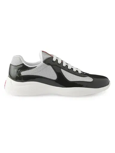 Prada Men's Patent Leather and Technical Fabric America's Cup Sneakers - Dark Grey | Thumbnail 1 Prada Men's Patent Leather and Technical Fabric America's Cup Sneakers - Dark Grey | Thumbnail 1