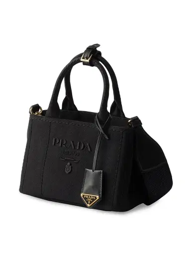 Prada Women's Jardiniere Mini Cotton Canvas Top Handle Bag - Black | Thumbnail 2 Prada Women's Jardiniere Mini Cotton Canvas Top Handle Bag - Black | Thumbnail 2