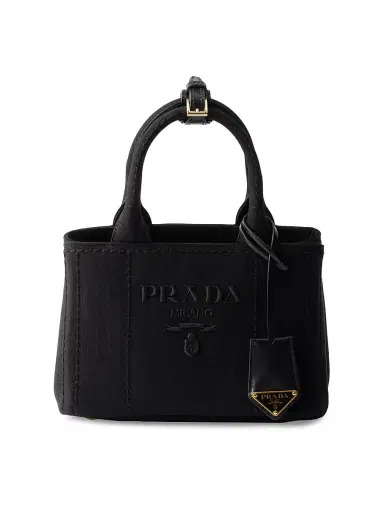 Prada Women's Jardiniere Mini Cotton Canvas Top Handle Bag - Black | Thumbnail 1 Prada Women's Jardiniere Mini Cotton Canvas Top Handle Bag - Black | Thumbnail 1