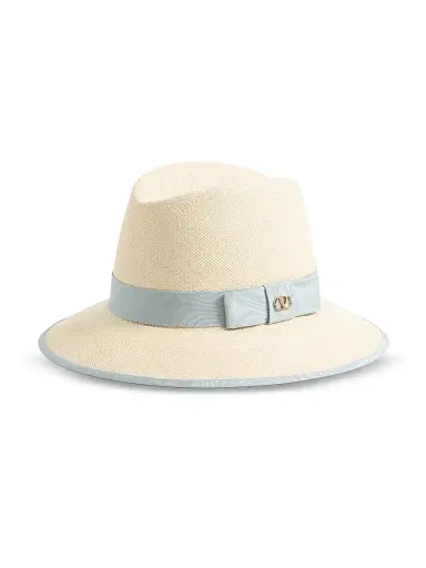 Valentino Women's VLogo Signature Straw Hat with Moiré Ribbon | Thumbnail 2 Valentino Women's VLogo Signature Straw Hat with Moiré Ribbon | Thumbnail 2