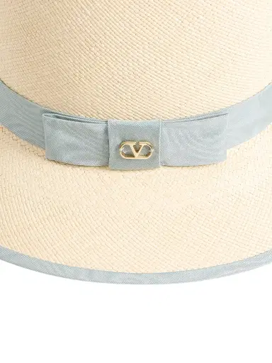 Valentino Women's VLogo Signature Straw Hat with Moiré Ribbon | Thumbnail 4 Valentino Women's VLogo Signature Straw Hat with Moiré Ribbon | Thumbnail 4