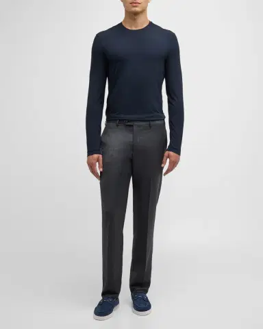 Giorgio Armani Men's Solid Wool Flat-Front Trousers | Thumbnail 3 Giorgio Armani Men's Solid Wool Flat-Front Trousers | Thumbnail 3