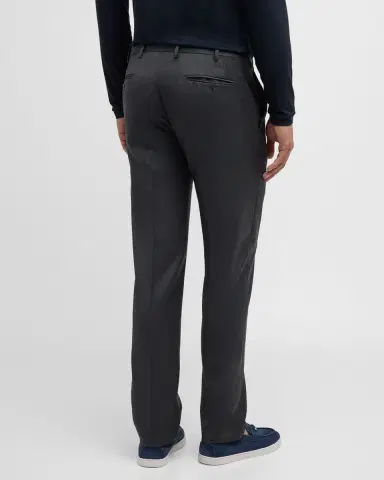 Giorgio Armani Men's Solid Wool Flat-Front Trousers | Thumbnail 4 Giorgio Armani Men's Solid Wool Flat-Front Trousers | Thumbnail 4