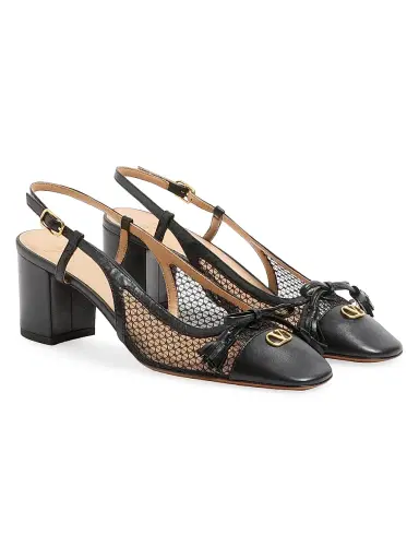 Valentino Garavani Women's Valet Du Roi 60MM Slingback Pump in Mesh and Kidskin - Black | Thumbnail 2 Valentino Garavani Women's Valet Du Roi 60MM Slingback Pump in Mesh and Kidskin - Black | Thumbnail 2