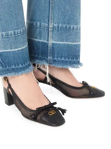 Valentino Garavani Women's Valet Du Roi 60MM Slingback Pump in Mesh and Kidskin - Black | Thumbnail 7 Valentino Garavani Women's Valet Du Roi 60MM Slingback Pump in Mesh and Kidskin - Black | Thumbnail 7