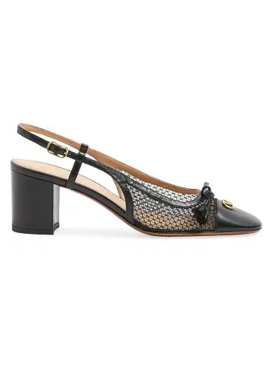 Valentino Garavani Women's Valet Du Roi 60MM Slingback Pump in Mesh and Kidskin - Black | Thumbnail 1 Valentino Garavani Women's Valet Du Roi 60MM Slingback Pump in Mesh and Kidskin - Black | Thumbnail 1