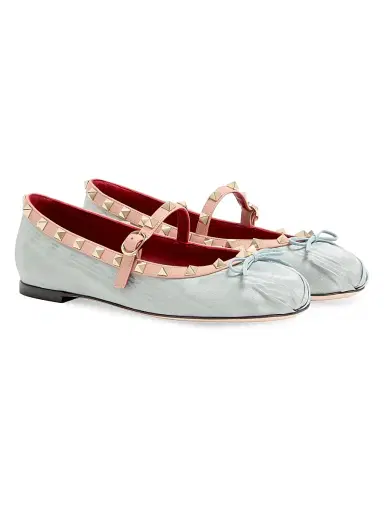 Valentino Garavani Women's Rockstud Mary-Jane Ballets - Azure | Thumbnail 2 Valentino Garavani Women's Rockstud Mary-Jane Ballets - Azure | Thumbnail 2
