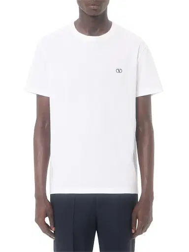 Valentino Garavani Men's Cotton T-Shirt with VLogo Embroidery - White | Thumbnail 3 Valentino Garavani Men's Cotton T-Shirt with VLogo Embroidery - White | Thumbnail 3