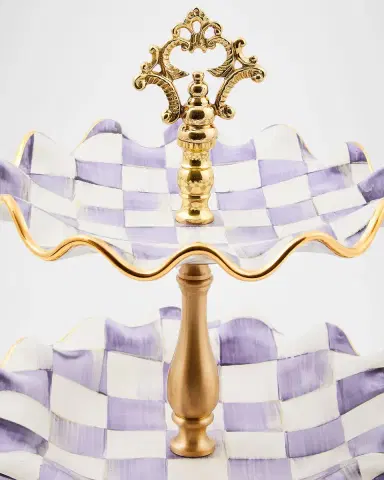 MacKenzie-Childs Violet Check Fluted Ceramic Three-Tier Sweet Stand | Thumbnail 2 MacKenzie-Childs Violet Check Fluted Ceramic Three-Tier Sweet Stand | Thumbnail 2