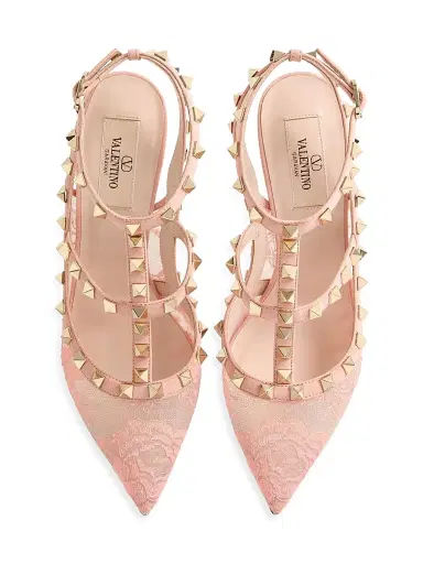 Valentino Garavani Women's Rockstud 100MM Lace Pump with Straps - Peach Rose - Size 11 | Thumbnail 4 Valentino Garavani Women's Rockstud 100MM Lace Pump with Straps - Peach Rose - Size 11 | Thumbnail 4