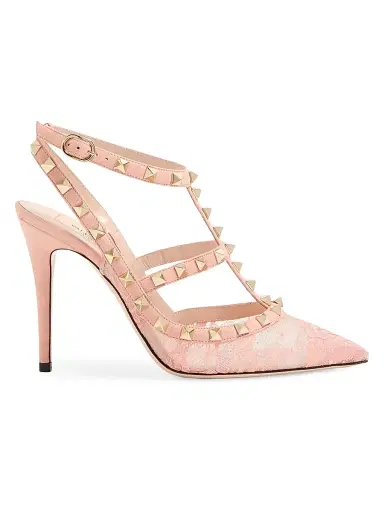Valentino Garavani Women's Rockstud 100MM Lace Pump with Straps - Peach Rose - Size 11 | Thumbnail 1 Valentino Garavani Women's Rockstud 100MM Lace Pump with Straps - Peach Rose - Size 11 | Thumbnail 1